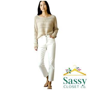 ✨ CHICO'S Ivory Silver Metallic Ribbed Sweater 0 US 4 6 Small Shimmer EUC 🤍